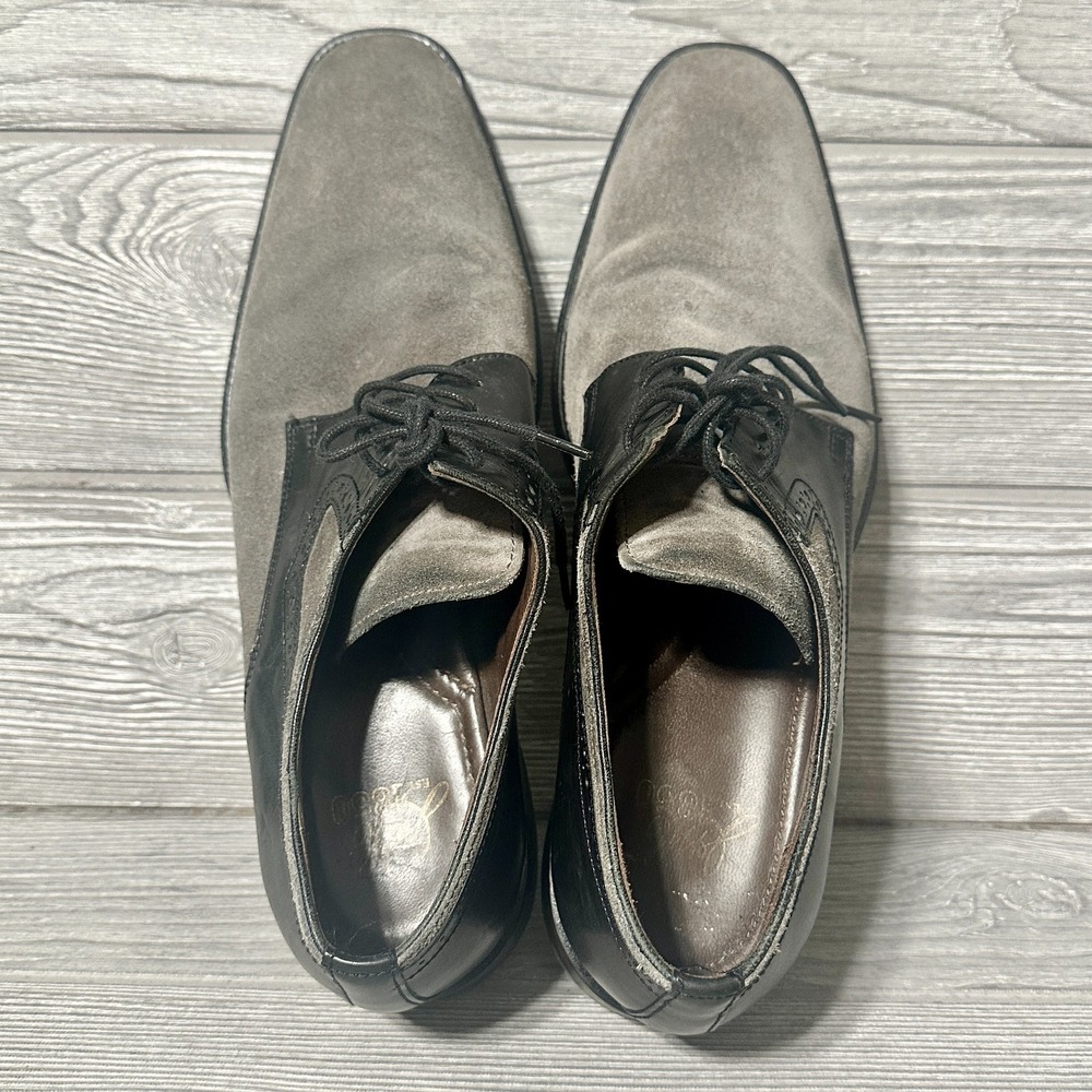 Johnston & Murphy J&M 1850 Mens 9.5 Grey Suede Black Leather Wingtip Derby Shoes - Picture 7 of 8